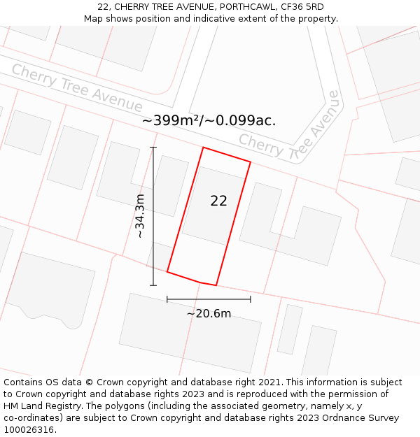 22, CHERRY TREE AVENUE, PORTHCAWL, CF36 5RD: Plot and title map
