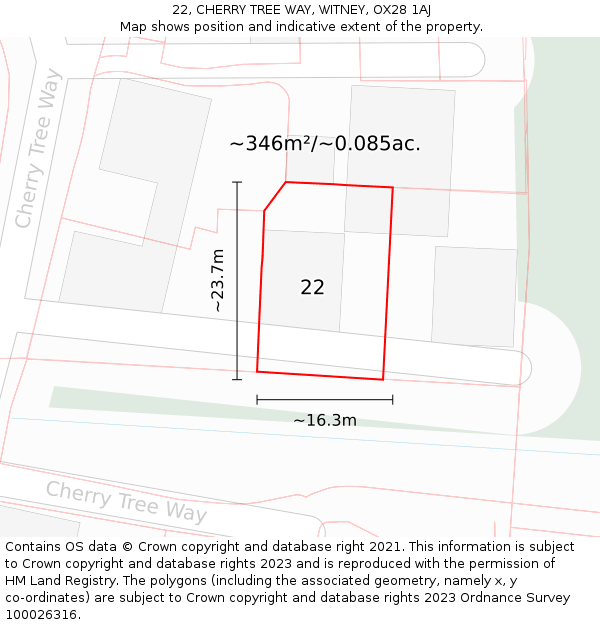 22, CHERRY TREE WAY, WITNEY, OX28 1AJ: Plot and title map