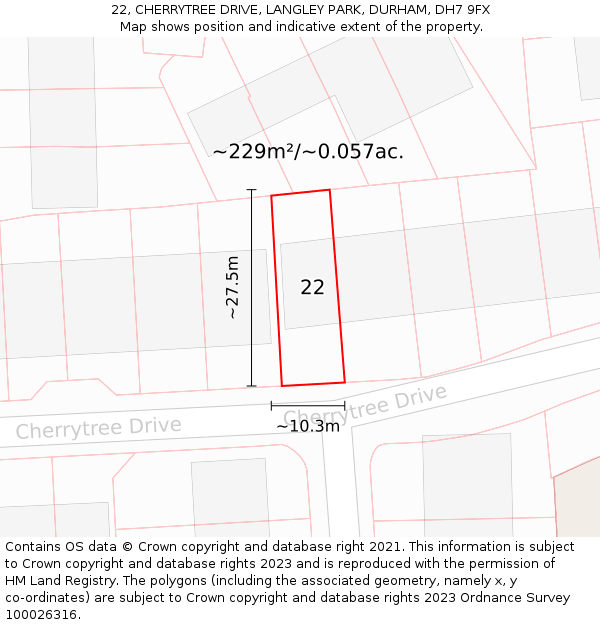 22, CHERRYTREE DRIVE, LANGLEY PARK, DURHAM, DH7 9FX: Plot and title map