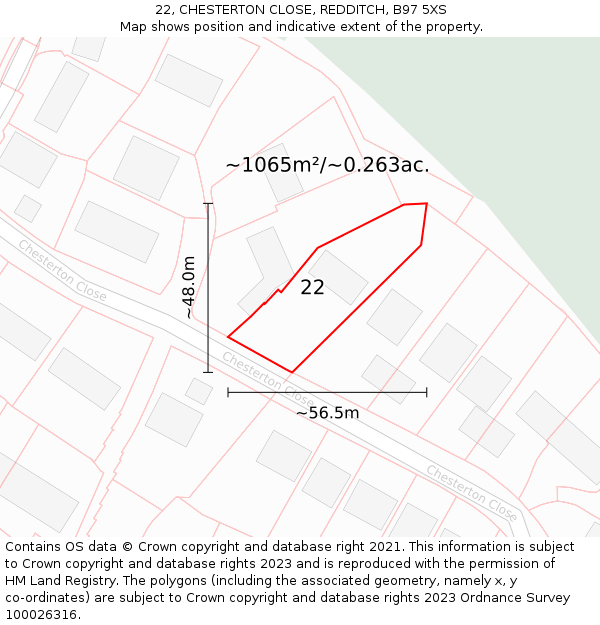 22, CHESTERTON CLOSE, REDDITCH, B97 5XS: Plot and title map