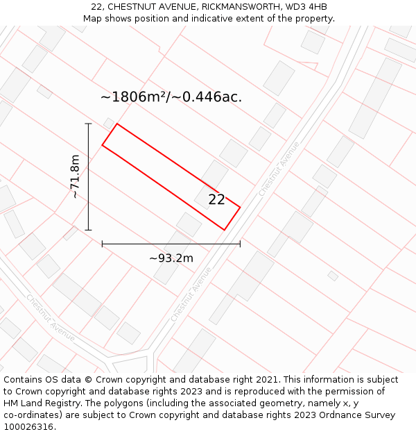 22, CHESTNUT AVENUE, RICKMANSWORTH, WD3 4HB: Plot and title map