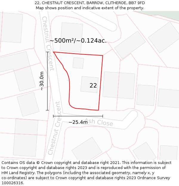 22, CHESTNUT CRESCENT, BARROW, CLITHEROE, BB7 9FD: Plot and title map