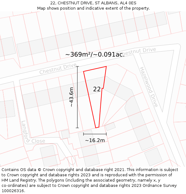 22, CHESTNUT DRIVE, ST ALBANS, AL4 0ES: Plot and title map