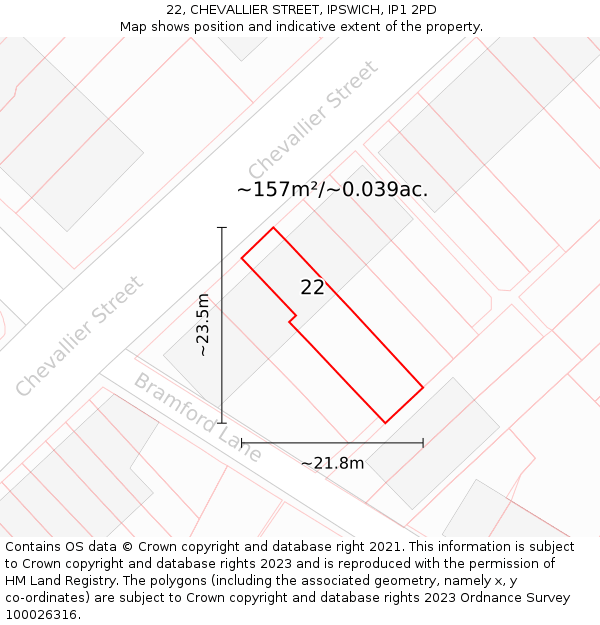 22, CHEVALLIER STREET, IPSWICH, IP1 2PD: Plot and title map