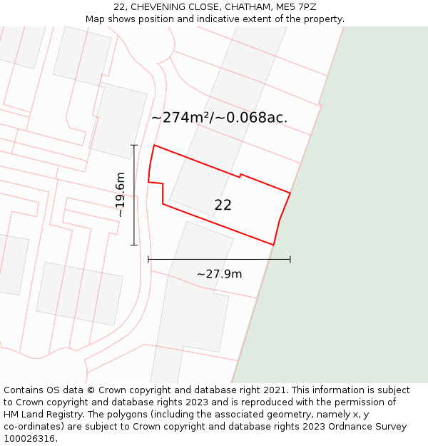 22, CHEVENING CLOSE, CHATHAM, ME5 7PZ: Plot and title map