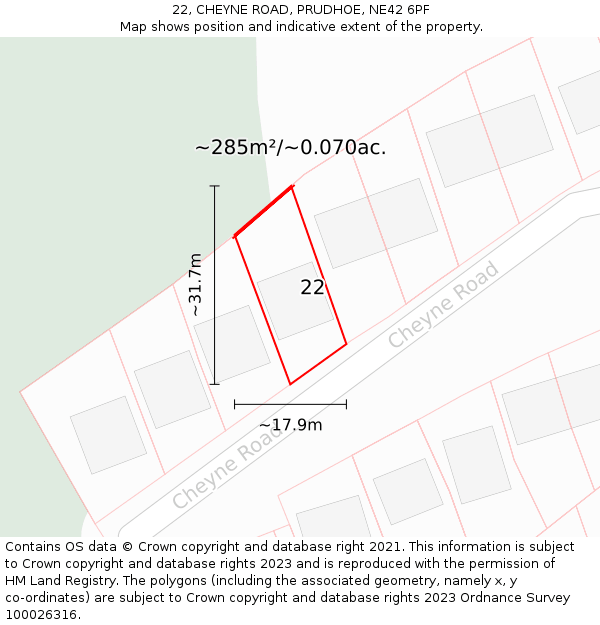 22, CHEYNE ROAD, PRUDHOE, NE42 6PF: Plot and title map
