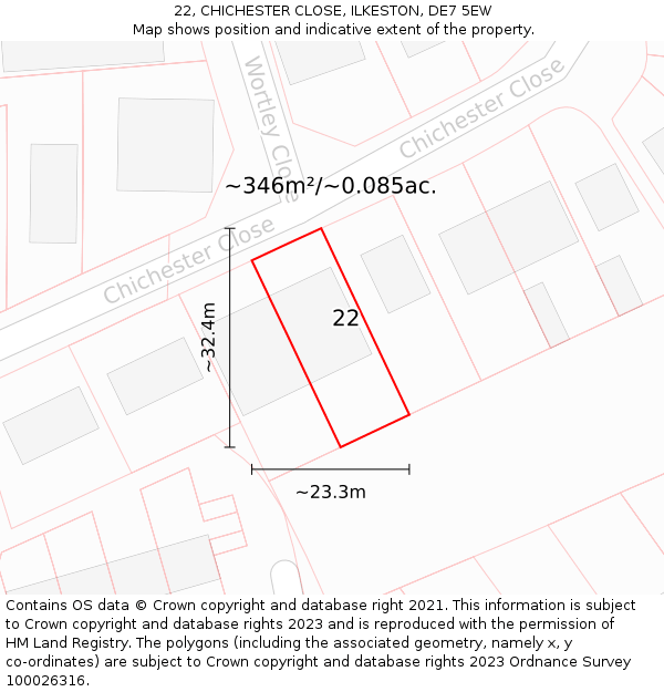 22, CHICHESTER CLOSE, ILKESTON, DE7 5EW: Plot and title map