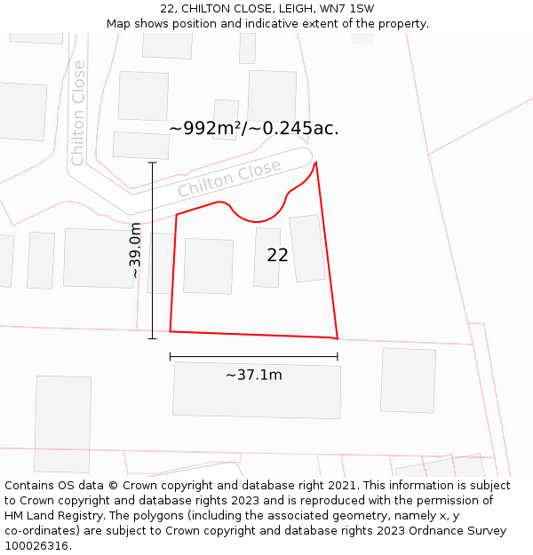 22, CHILTON CLOSE, LEIGH, WN7 1SW: Plot and title map