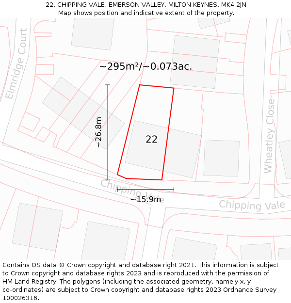 22, CHIPPING VALE, EMERSON VALLEY, MILTON KEYNES, MK4 2JN: Plot and title map