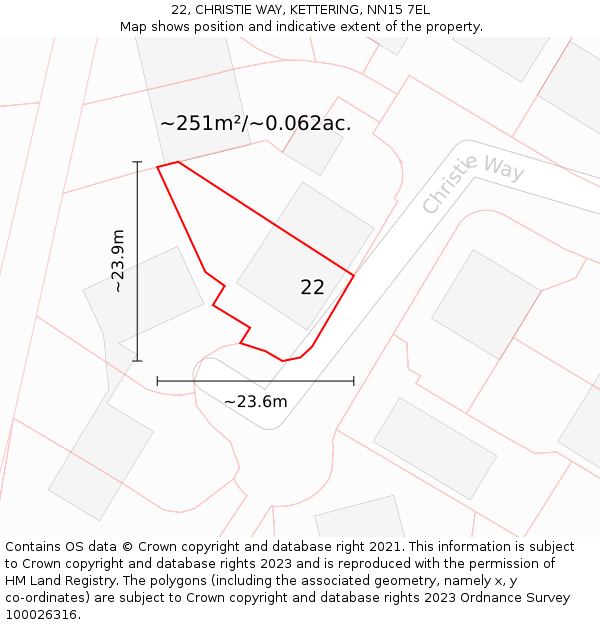 22, CHRISTIE WAY, KETTERING, NN15 7EL: Plot and title map