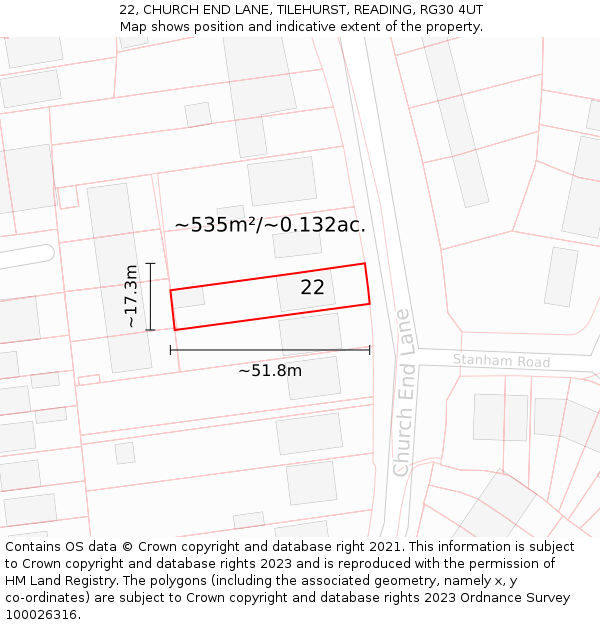 22, CHURCH END LANE, TILEHURST, READING, RG30 4UT: Plot and title map