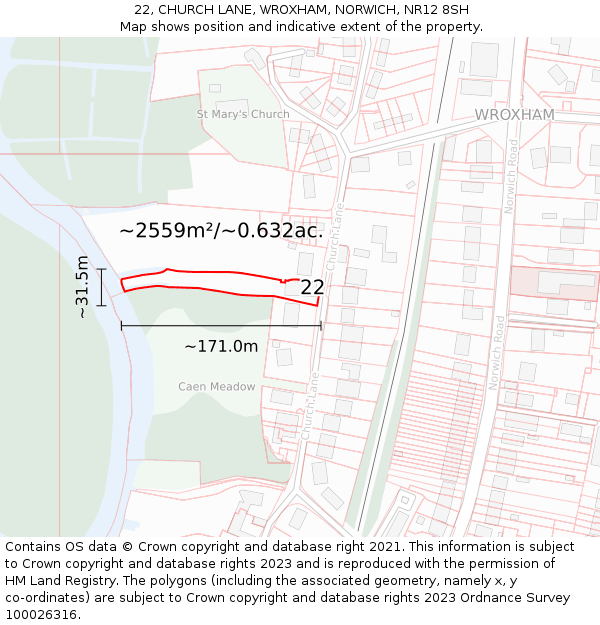 22, CHURCH LANE, WROXHAM, NORWICH, NR12 8SH: Plot and title map