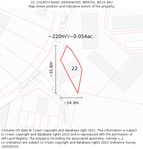22, CHURCH ROAD, KINGSWOOD, BRISTOL, BS15 4AU: Plot and title map
