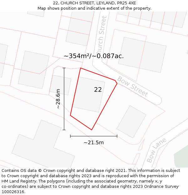 22, CHURCH STREET, LEYLAND, PR25 4XE: Plot and title map