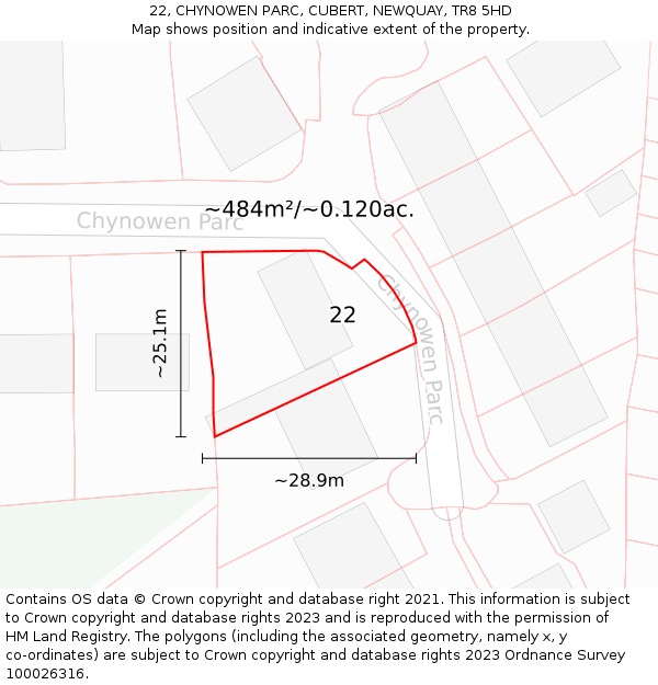 22, CHYNOWEN PARC, CUBERT, NEWQUAY, TR8 5HD: Plot and title map