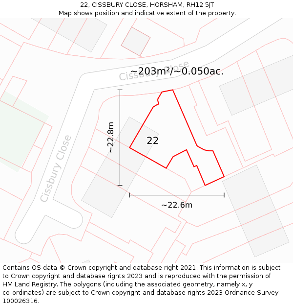 22, CISSBURY CLOSE, HORSHAM, RH12 5JT: Plot and title map