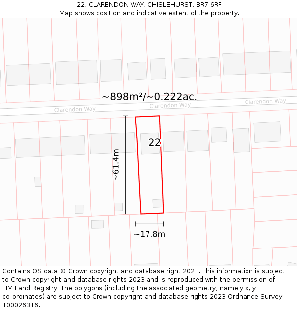 22, CLARENDON WAY, CHISLEHURST, BR7 6RF: Plot and title map