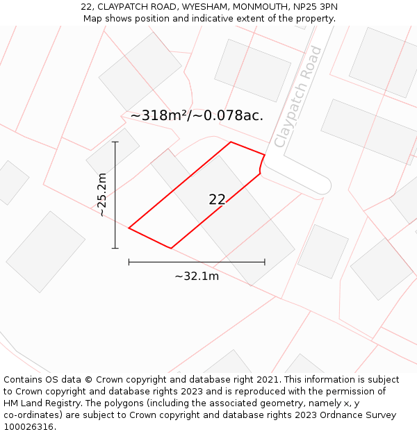 22, CLAYPATCH ROAD, WYESHAM, MONMOUTH, NP25 3PN: Plot and title map