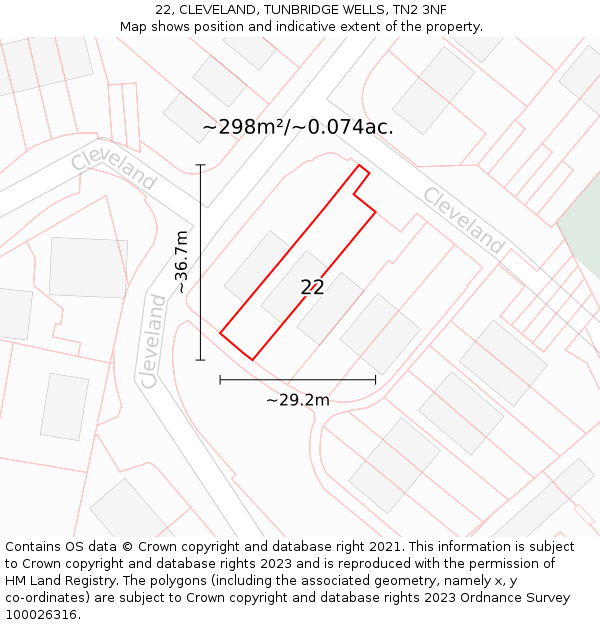 22, CLEVELAND, TUNBRIDGE WELLS, TN2 3NF: Plot and title map