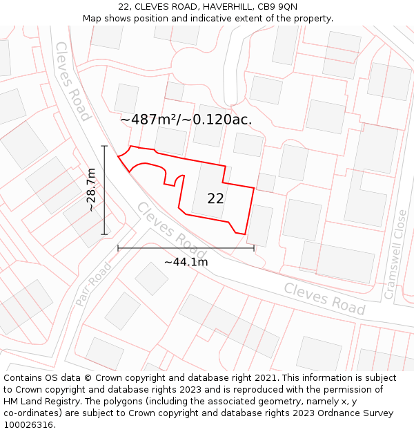 22, CLEVES ROAD, HAVERHILL, CB9 9QN: Plot and title map