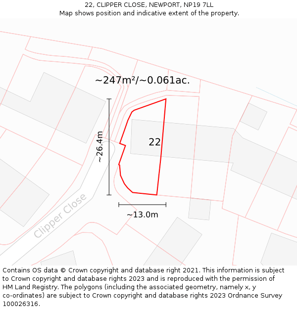 22, CLIPPER CLOSE, NEWPORT, NP19 7LL: Plot and title map