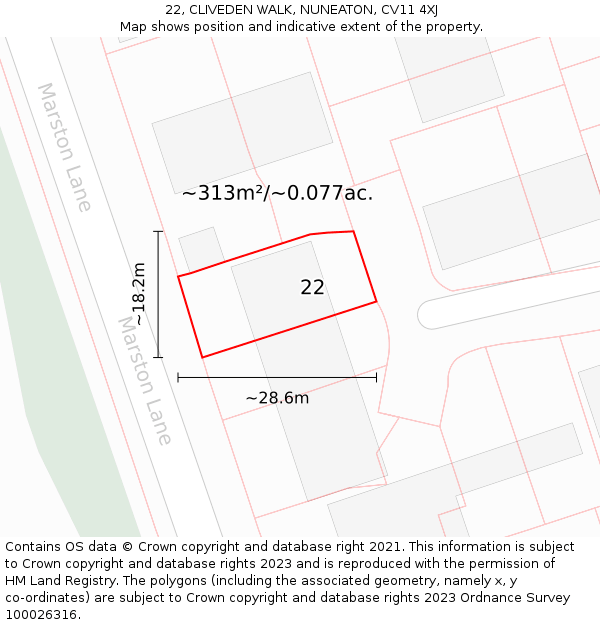 22, CLIVEDEN WALK, NUNEATON, CV11 4XJ: Plot and title map