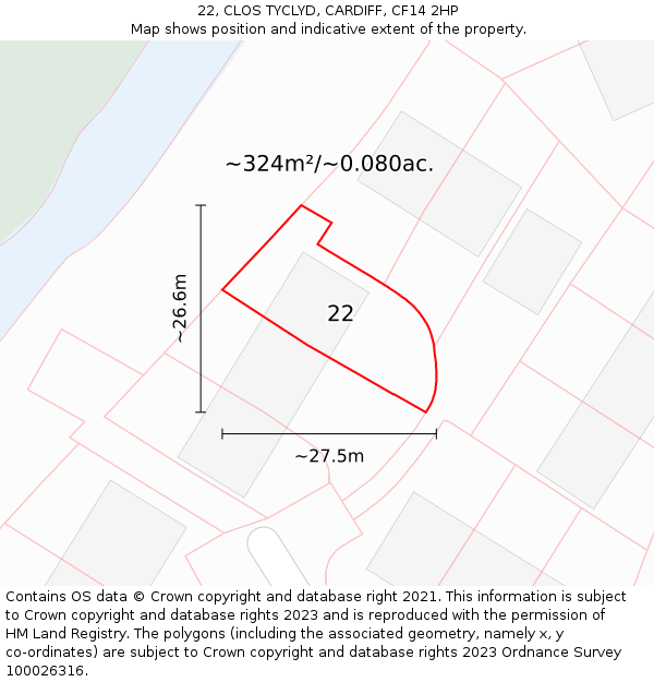 22, CLOS TYCLYD, CARDIFF, CF14 2HP: Plot and title map