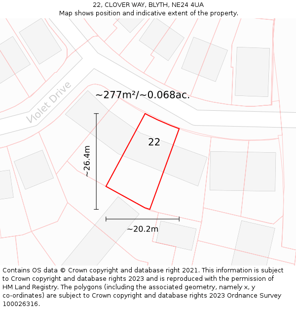 22, CLOVER WAY, BLYTH, NE24 4UA: Plot and title map