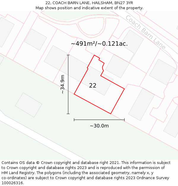 22, COACH BARN LANE, HAILSHAM, BN27 3YR: Plot and title map