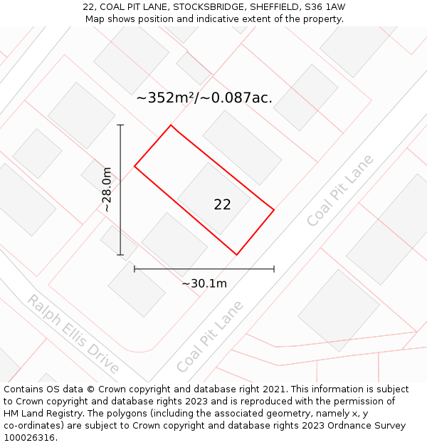22, COAL PIT LANE, STOCKSBRIDGE, SHEFFIELD, S36 1AW: Plot and title map