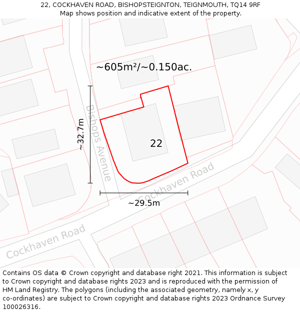 22, COCKHAVEN ROAD, BISHOPSTEIGNTON, TEIGNMOUTH, TQ14 9RF: Plot and title map