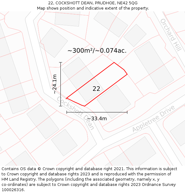 22, COCKSHOTT DEAN, PRUDHOE, NE42 5QG: Plot and title map