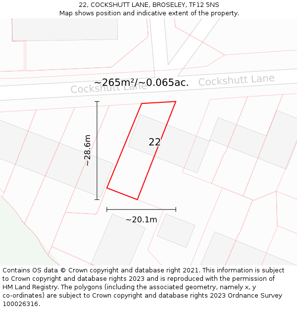 22, COCKSHUTT LANE, BROSELEY, TF12 5NS: Plot and title map