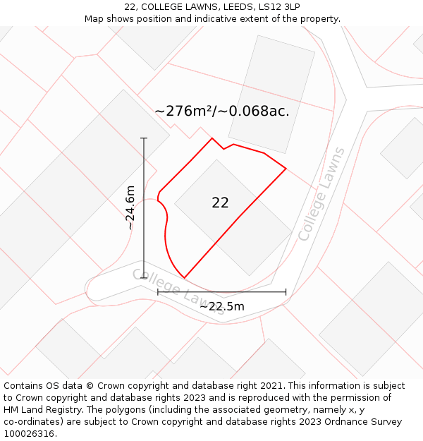 22, COLLEGE LAWNS, LEEDS, LS12 3LP: Plot and title map