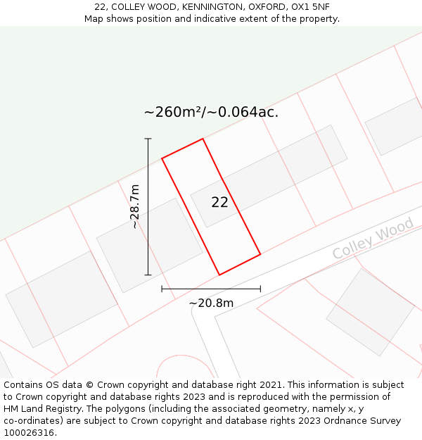 22, COLLEY WOOD, KENNINGTON, OXFORD, OX1 5NF: Plot and title map