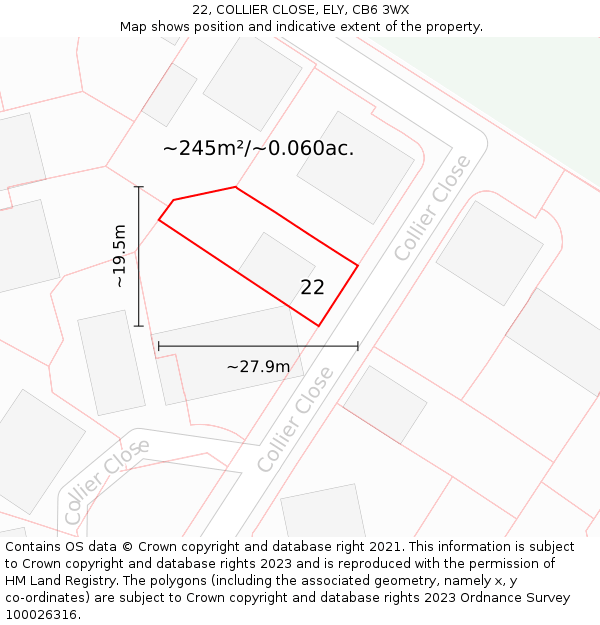 22, COLLIER CLOSE, ELY, CB6 3WX: Plot and title map