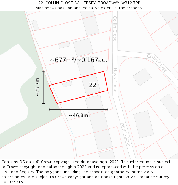 22, COLLIN CLOSE, WILLERSEY, BROADWAY, WR12 7PP: Plot and title map