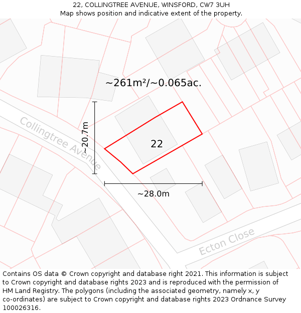 22, COLLINGTREE AVENUE, WINSFORD, CW7 3UH: Plot and title map