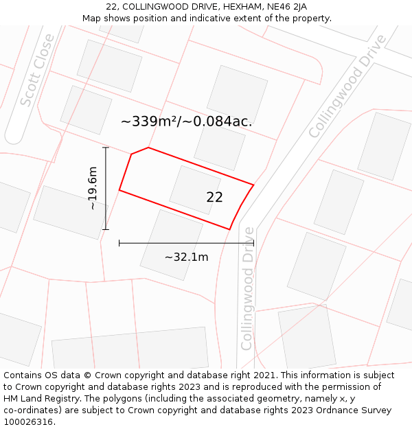 22, COLLINGWOOD DRIVE, HEXHAM, NE46 2JA: Plot and title map