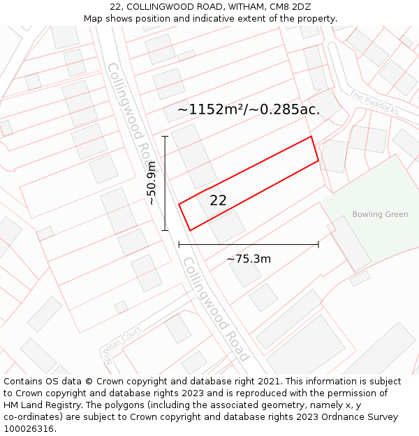 22, COLLINGWOOD ROAD, WITHAM, CM8 2DZ: Plot and title map