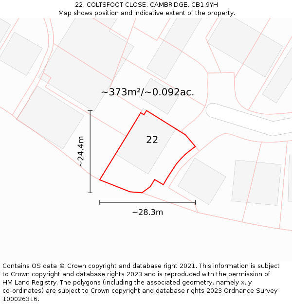 22, COLTSFOOT CLOSE, CAMBRIDGE, CB1 9YH: Plot and title map