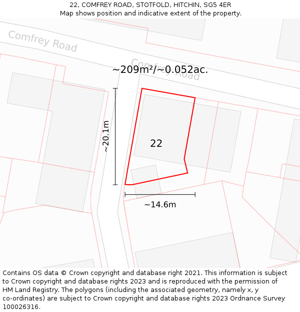 22, COMFREY ROAD, STOTFOLD, HITCHIN, SG5 4ER: Plot and title map