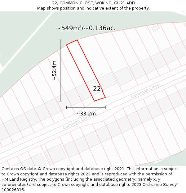 22, COMMON CLOSE, WOKING, GU21 4DB: Plot and title map