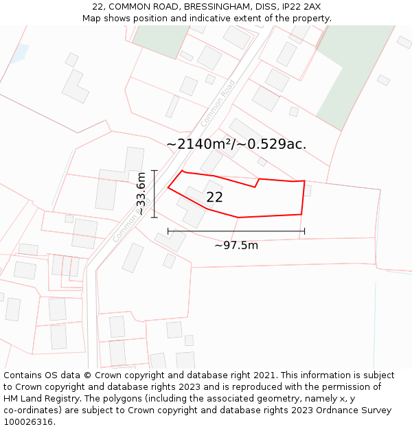 22, COMMON ROAD, BRESSINGHAM, DISS, IP22 2AX: Plot and title map