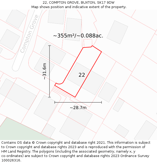 22, COMPTON GROVE, BUXTON, SK17 9DW: Plot and title map