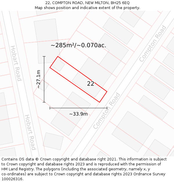 22, COMPTON ROAD, NEW MILTON, BH25 6EQ: Plot and title map