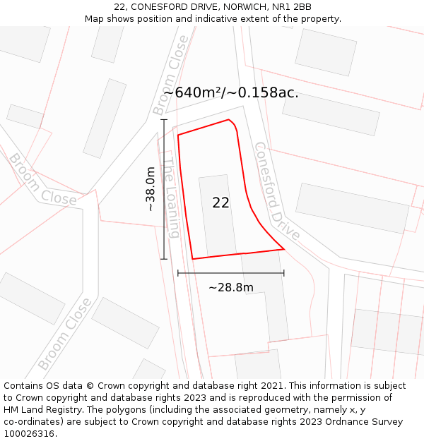 22, CONESFORD DRIVE, NORWICH, NR1 2BB: Plot and title map