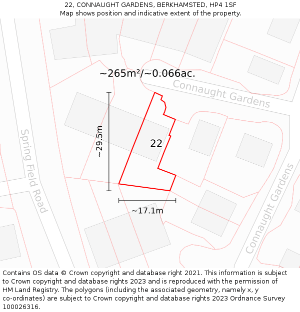 22, CONNAUGHT GARDENS, BERKHAMSTED, HP4 1SF: Plot and title map