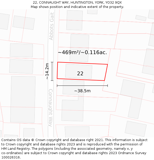 22, CONNAUGHT WAY, HUNTINGTON, YORK, YO32 9QX: Plot and title map