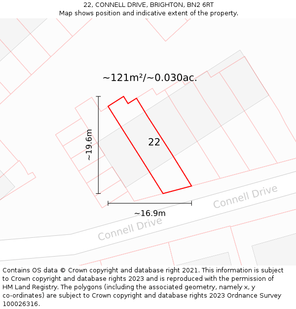 22, CONNELL DRIVE, BRIGHTON, BN2 6RT: Plot and title map
